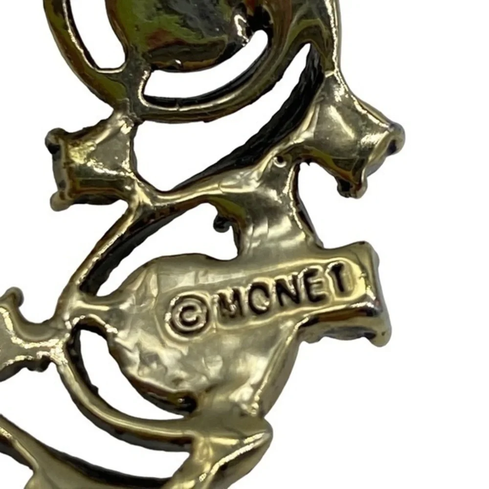 Vintage Monet Brooch Pin Rhinestones Pearls Wreath Style Gold Tone